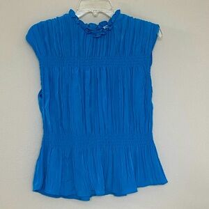 Women’s Size M Aqua Blue Blouse With Ruffle Collar and Peplum Detail